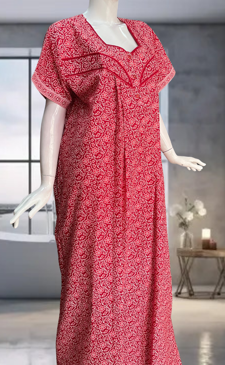 Red Garden Pure Cotton Nighty. Pure Durable Cotton | Laces and Frills