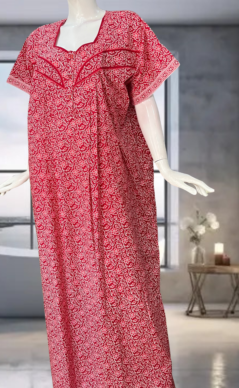 Red Garden Pure Cotton Nighty. Pure Durable Cotton | Laces and Frills