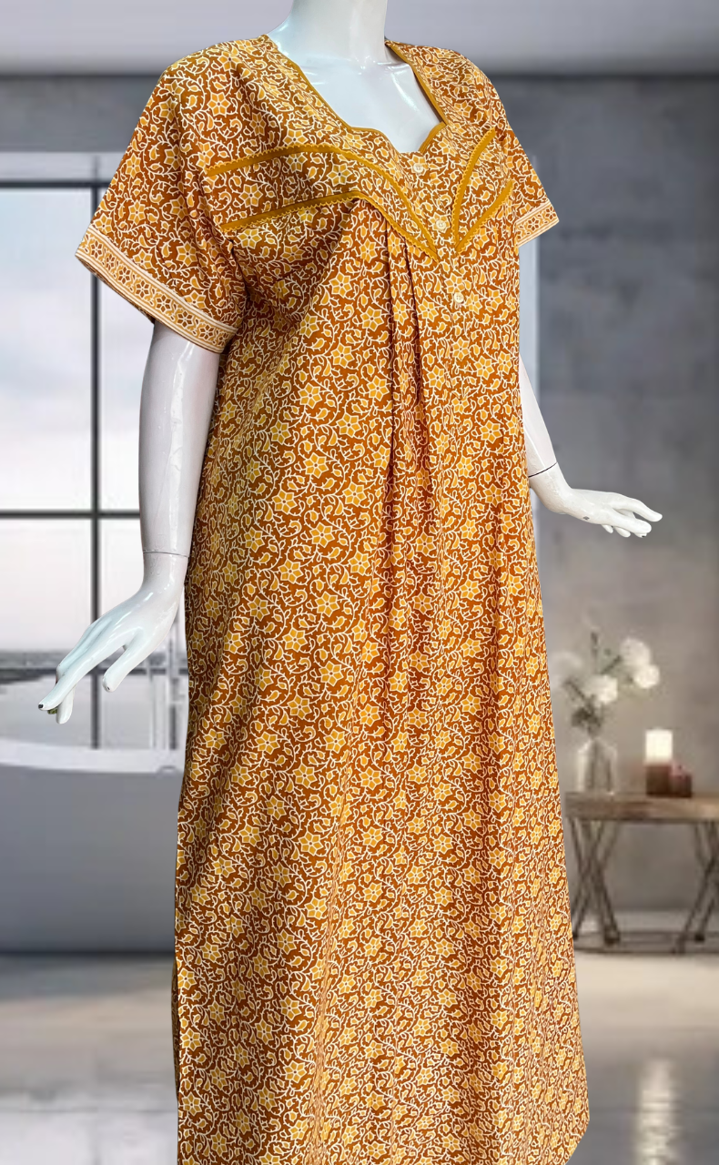 Yellow Garden Pure Cotton Nighty. Pure Durable Cotton | Laces and Frills