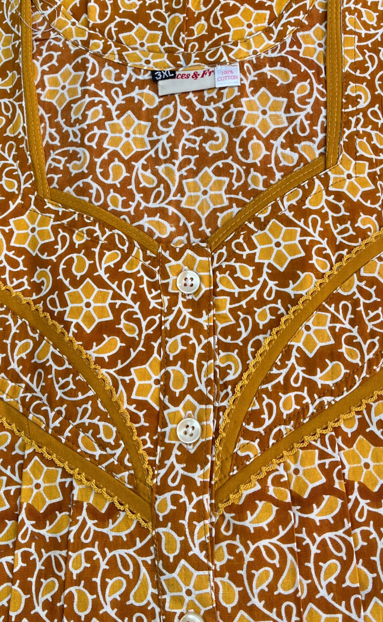 Yellow Garden Pure Cotton Nighty. Pure Durable Cotton | Laces and Frills