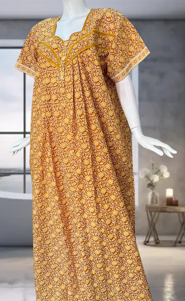 Yellow Garden Pure Cotton Nighty. Pure Durable Cotton | Laces and Frills