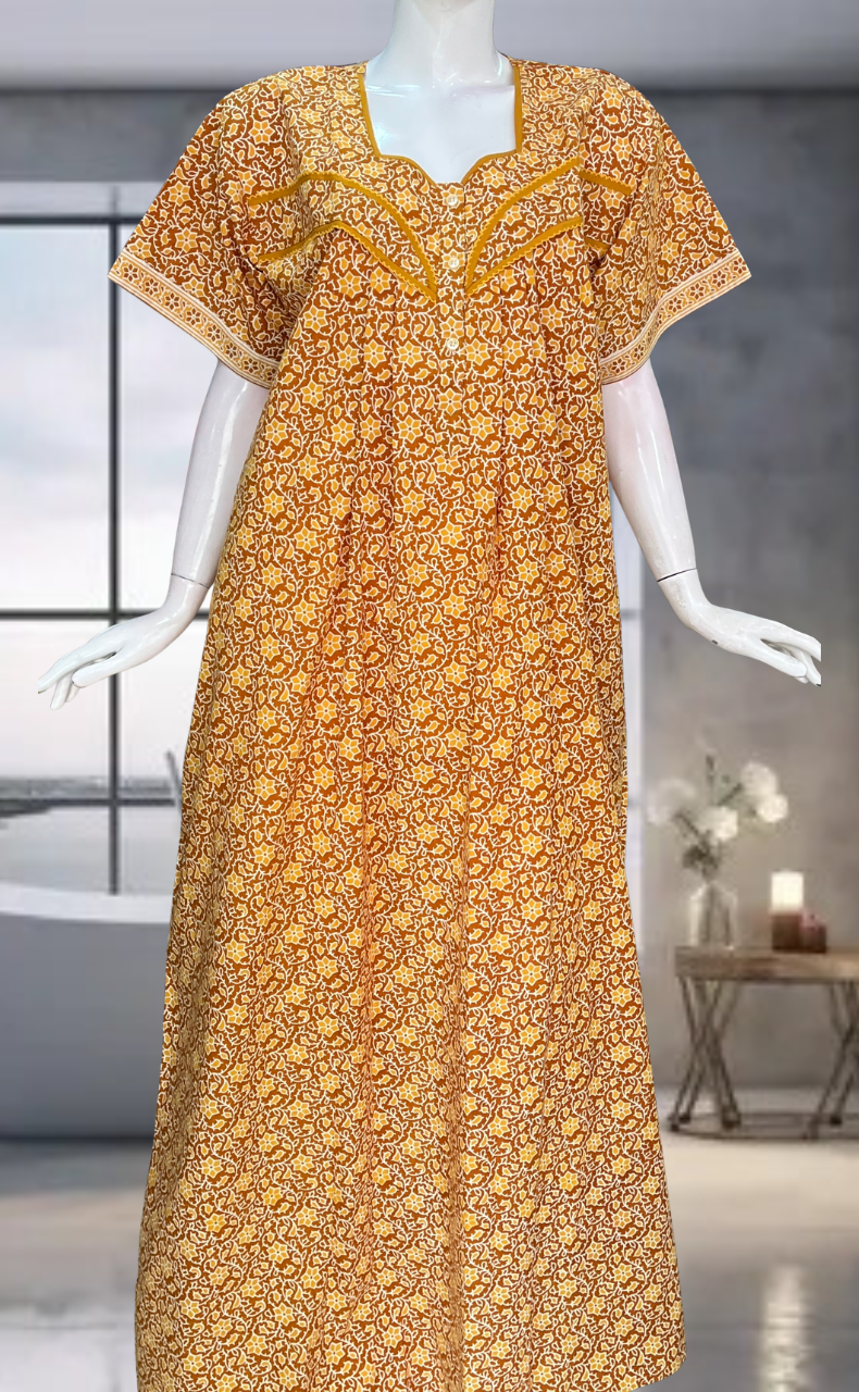 Yellow Garden Pure Cotton Nighty. Pure Durable Cotton | Laces and Frills