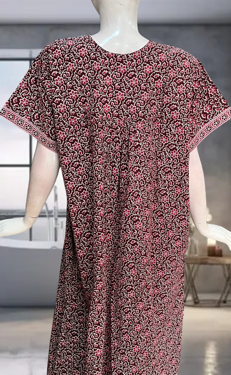 Maroon Garden Pure Cotton Nighty. Pure Durable Cotton | Laces and Frills