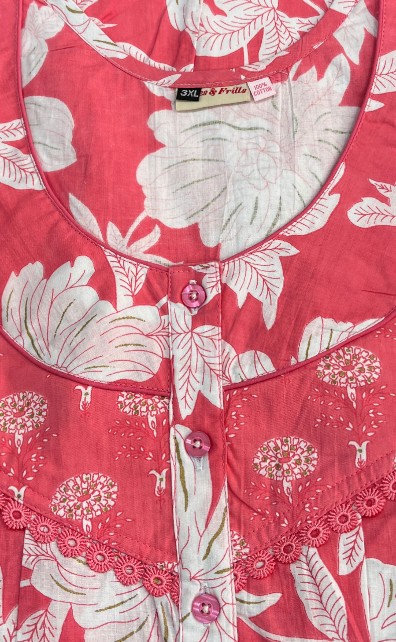 Peach Floral Pure Cotton Nighty. Pure Durable Cotton | Laces and Frills