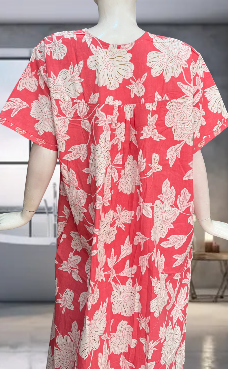 Peach Floral Pure Cotton Nighty. Pure Durable Cotton | Laces and Frills