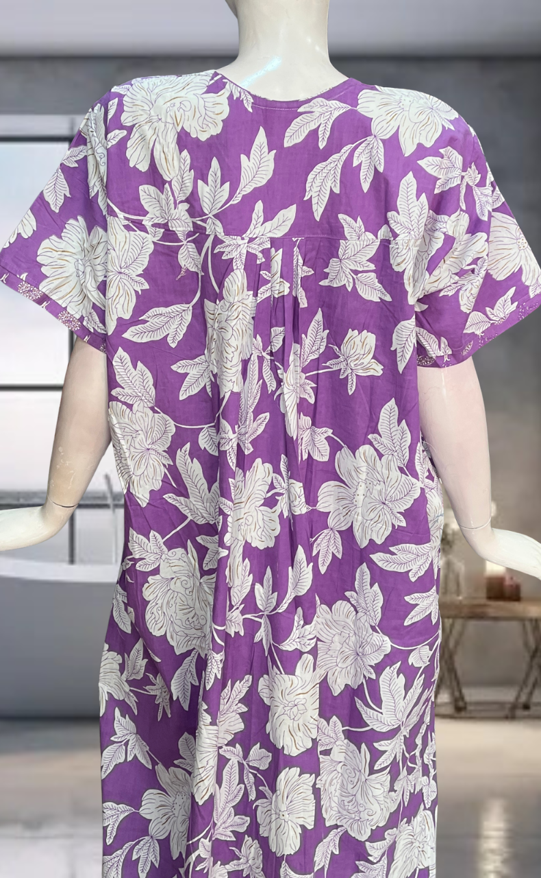 Lavender Floral Pure Cotton Nighty. Pure Durable Cotton | Laces and Frills