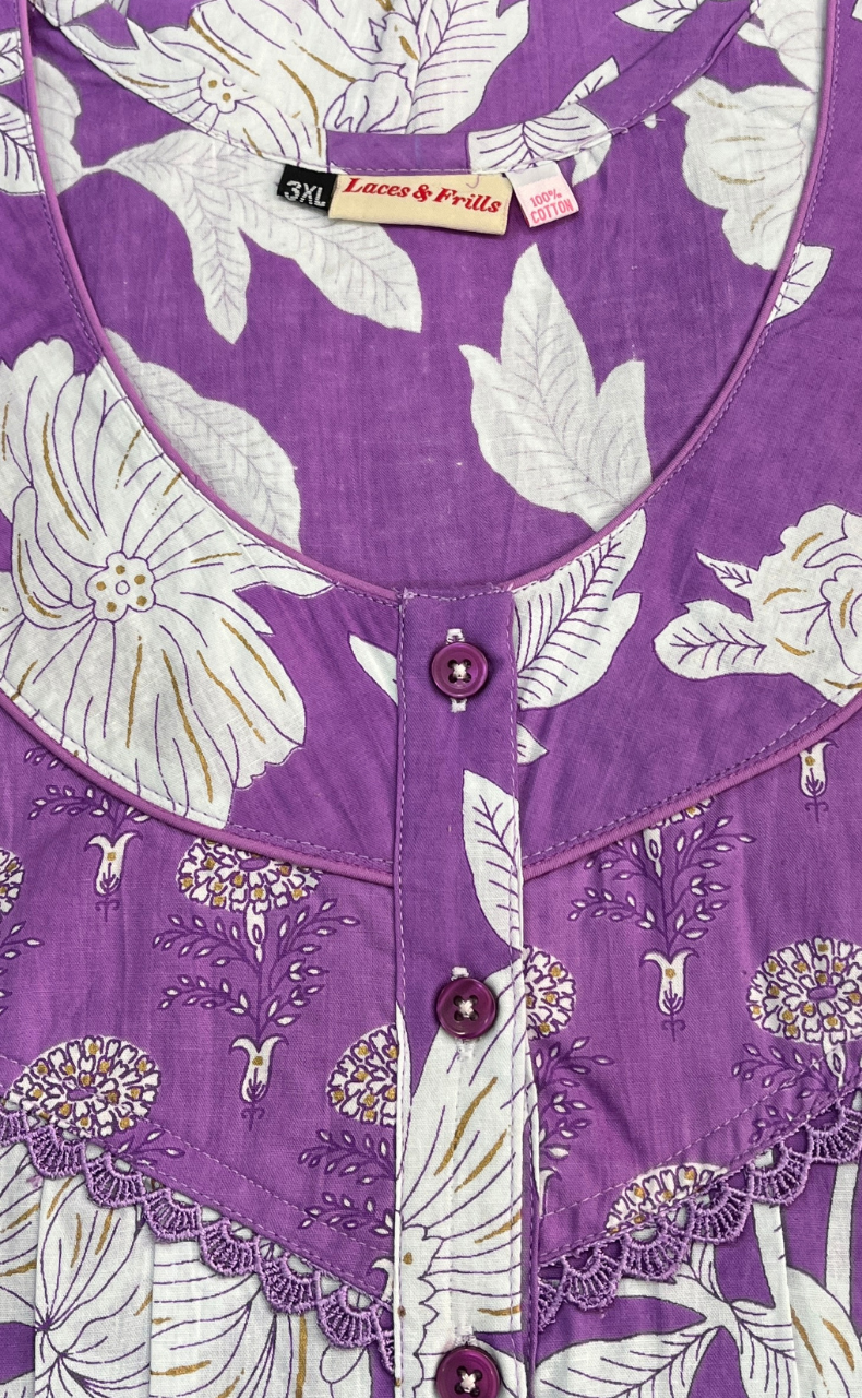 Lavender Floral Pure Cotton Nighty. Pure Durable Cotton | Laces and Frills