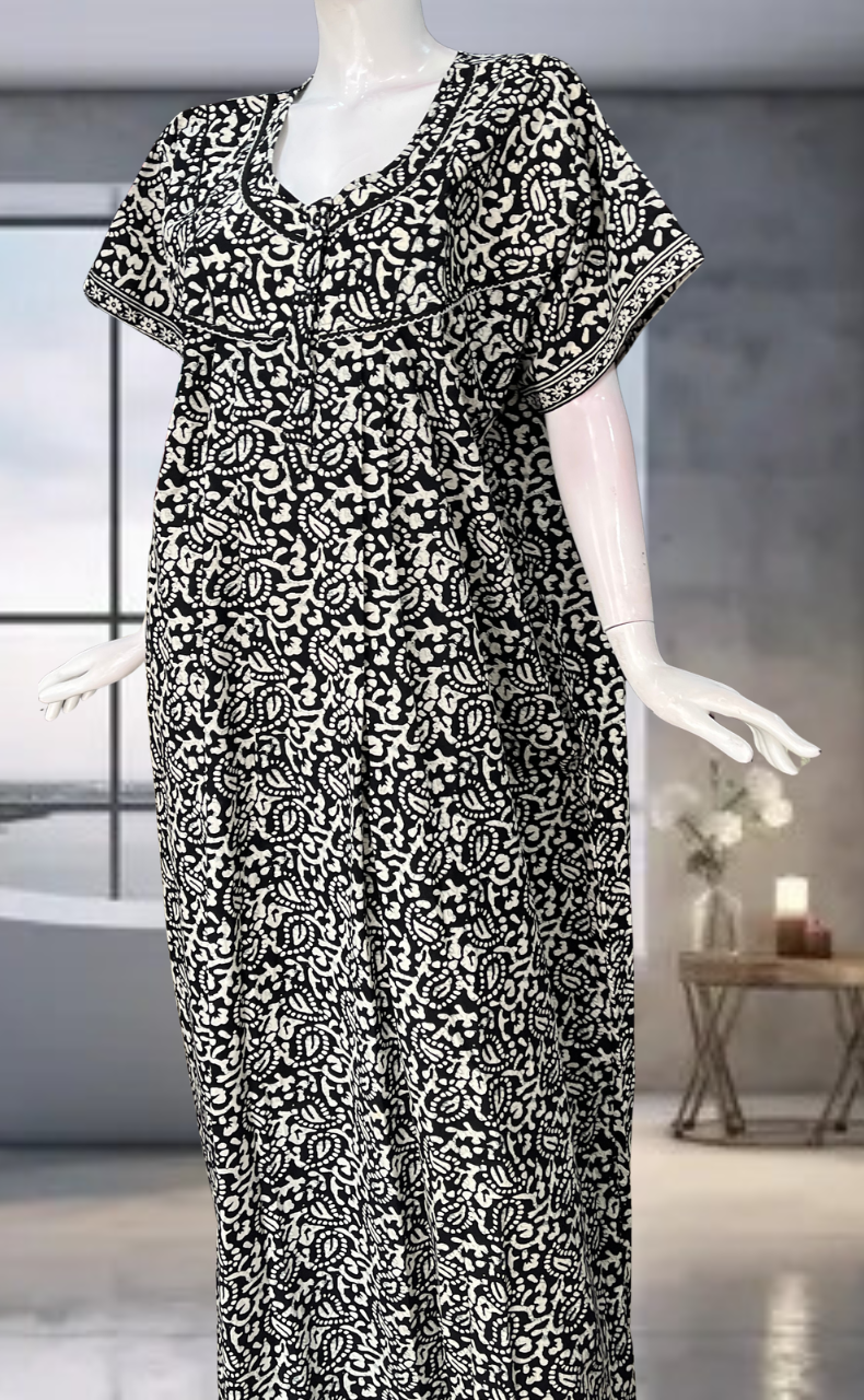Black Batik Pure Cotton Nighty. Pure Durable Cotton | Laces and Frills