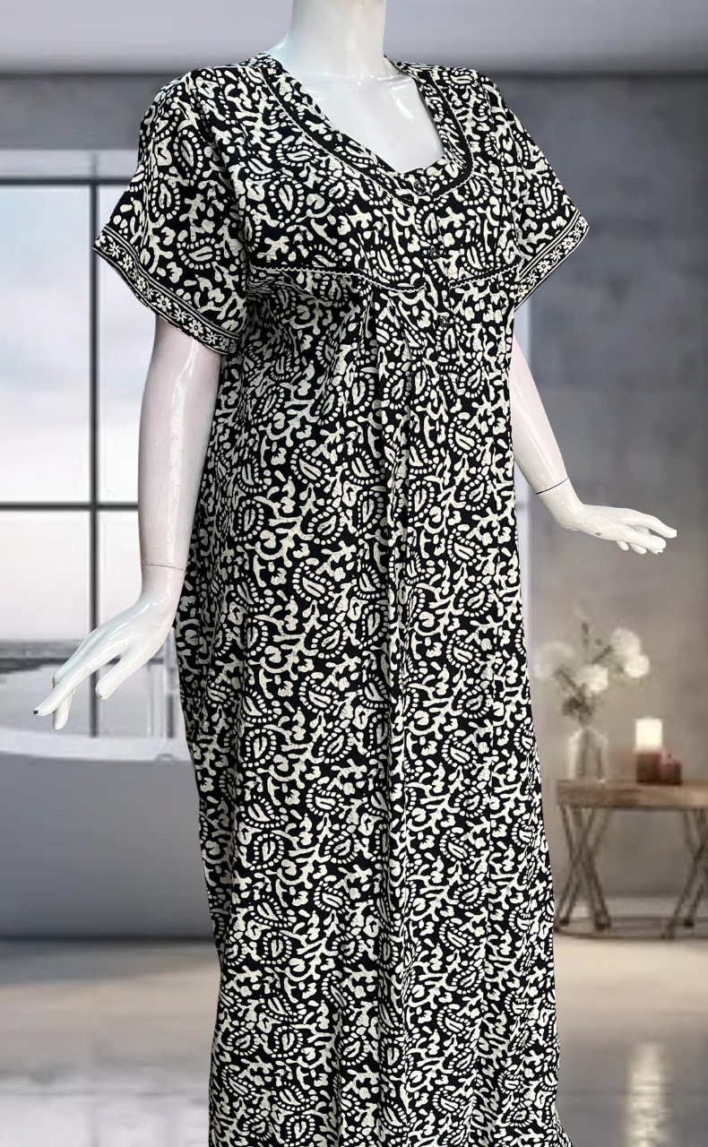 Black Batik Pure Cotton Nighty. Pure Durable Cotton | Laces and Frills