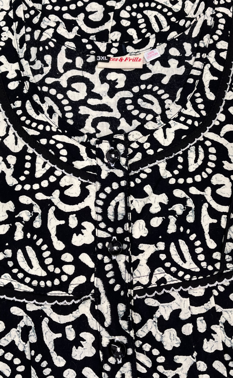Black Batik Pure Cotton Nighty. Pure Durable Cotton | Laces and Frills