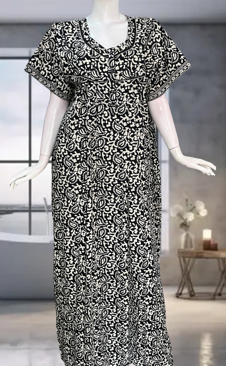 Black Batik Pure Cotton Nighty. Pure Durable Cotton | Laces and Frills