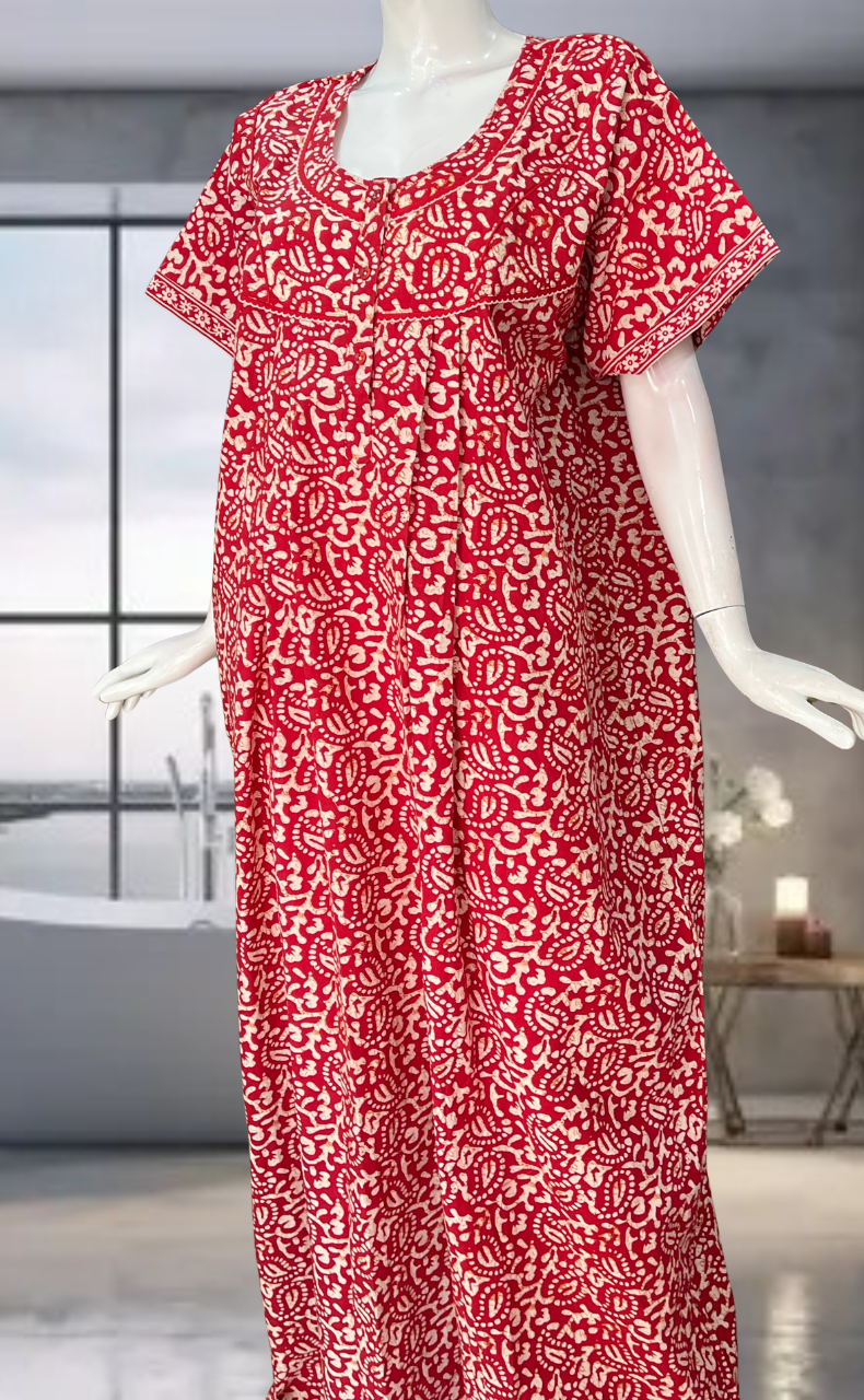 Red Batik Pure Cotton Nighty. Pure Durable Cotton | Laces and Frills