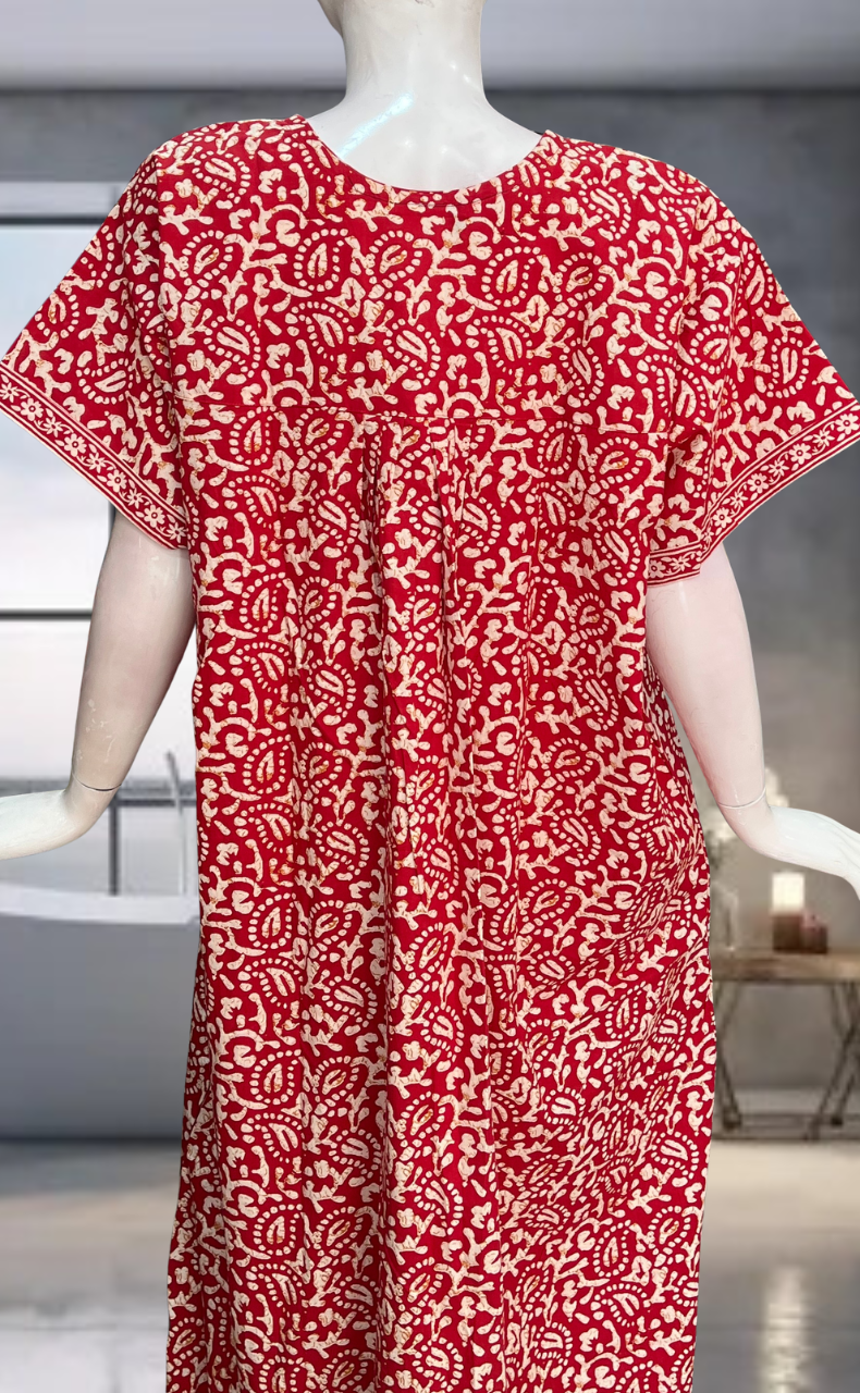 Red Batik Pure Cotton Nighty. Pure Durable Cotton | Laces and Frills