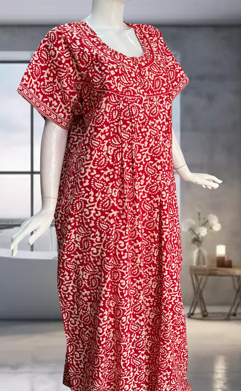 Red Batik Pure Cotton Nighty. Pure Durable Cotton | Laces and Frills