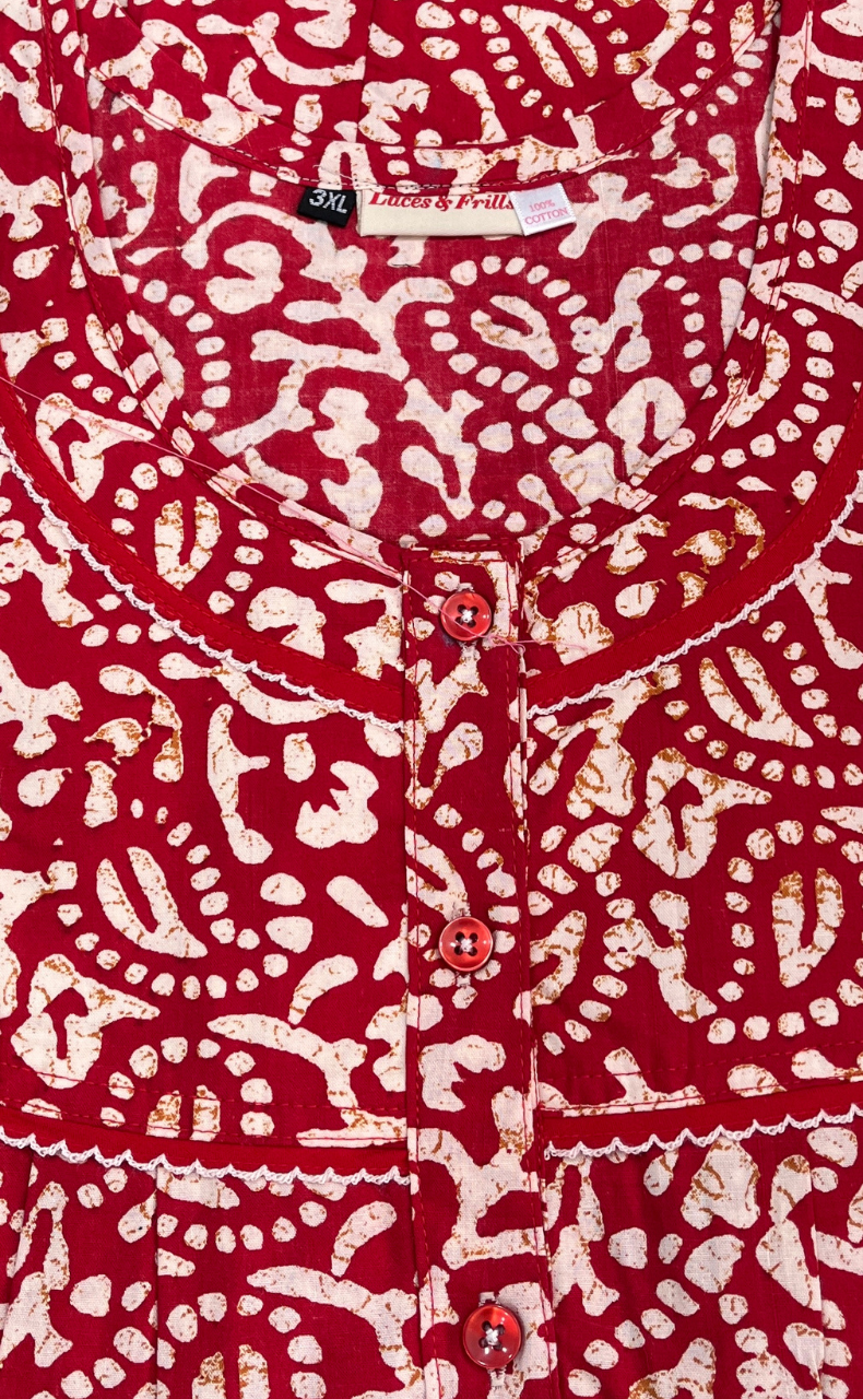 Red Batik Pure Cotton Nighty. Pure Durable Cotton | Laces and Frills