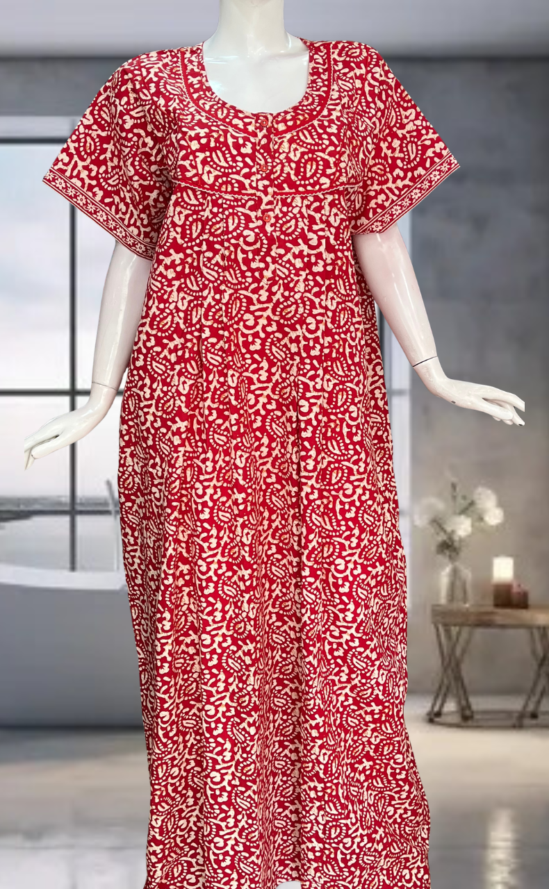 Red Batik Pure Cotton Nighty. Pure Durable Cotton | Laces and Frills