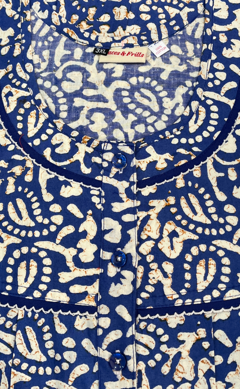 Blue Batik Pure Cotton Nighty. Pure Durable Cotton | Laces and Frills