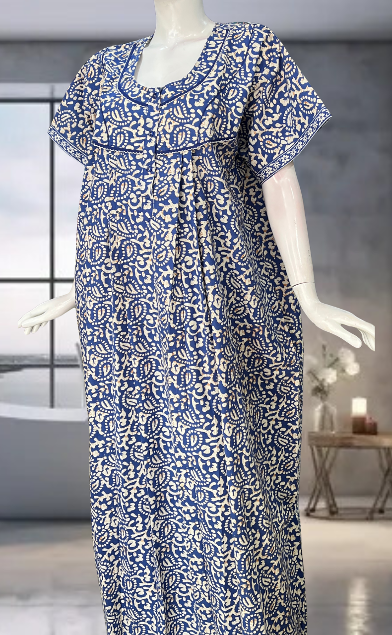 Blue Batik Pure Cotton Nighty. Pure Durable Cotton | Laces and Frills