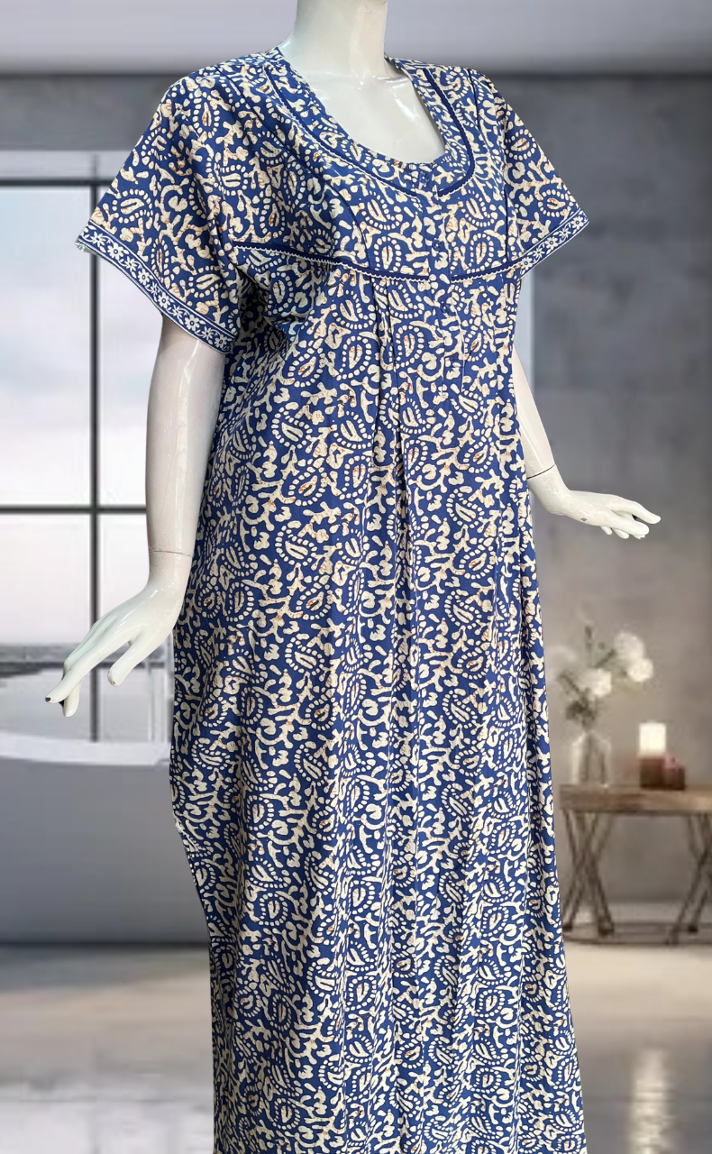 Blue Batik Pure Cotton Nighty. Pure Durable Cotton | Laces and Frills