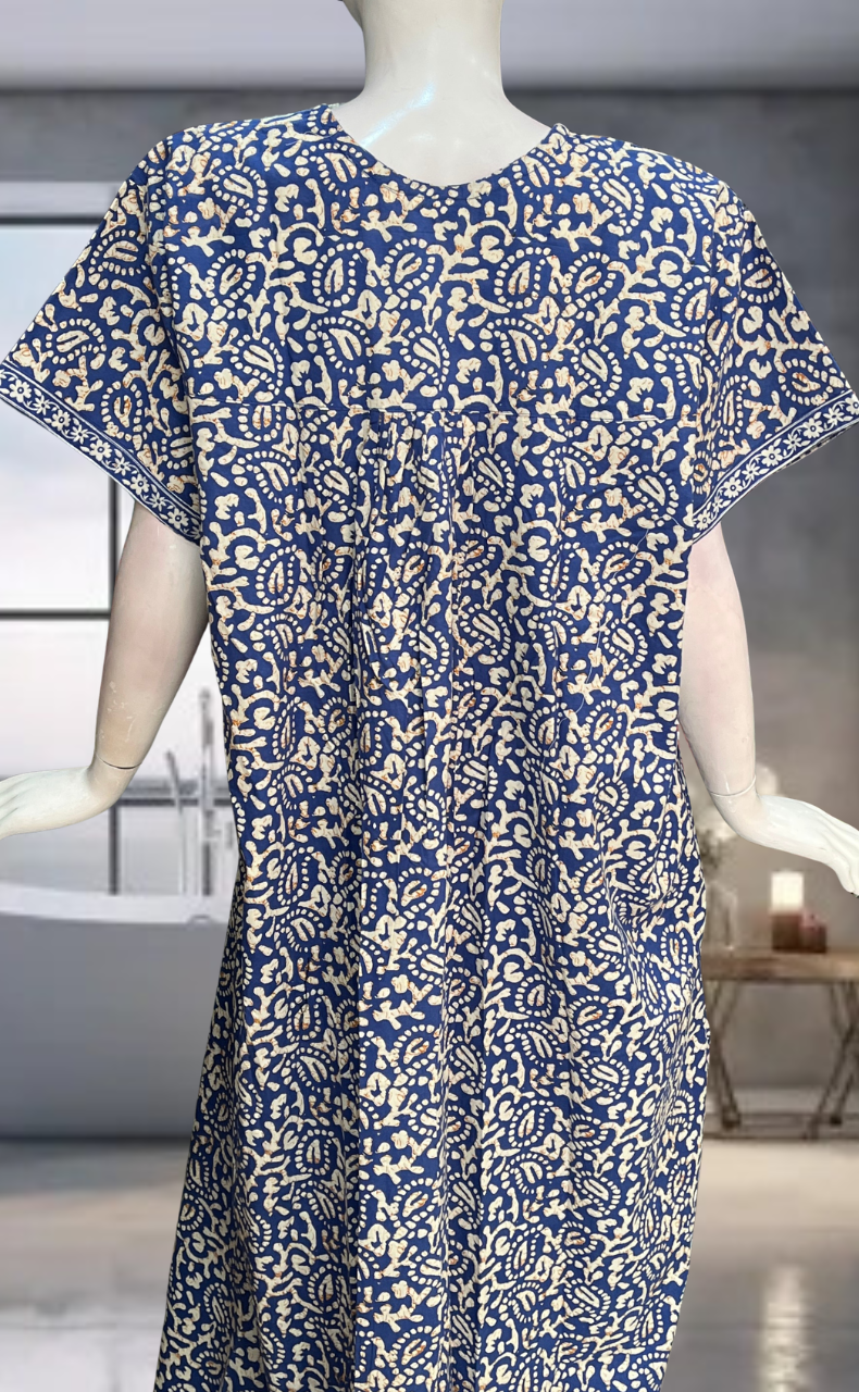 Blue Batik Pure Cotton Nighty. Pure Durable Cotton | Laces and Frills