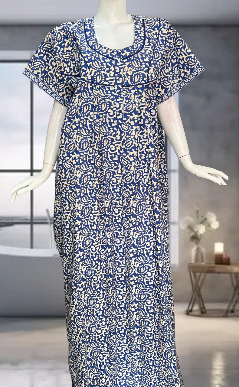 Blue Batik Pure Cotton Nighty. Pure Durable Cotton | Laces and Frills