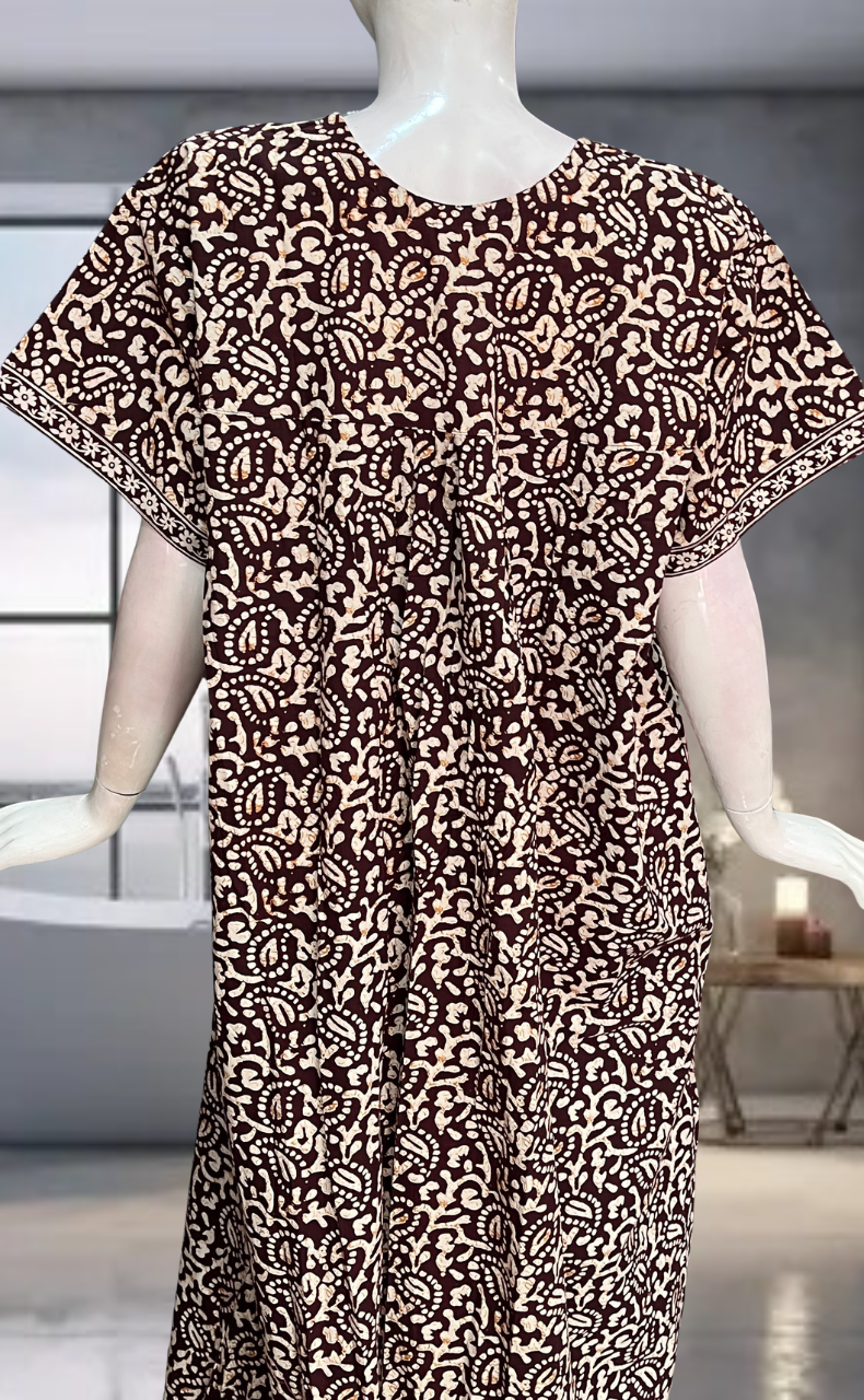 Maroon Batik Pure Cotton Nighty. Pure Durable Cotton | Laces and Frills