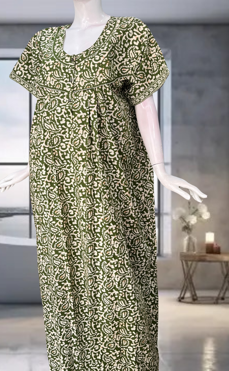 Green Batik Pure Cotton Nighty. Pure Durable Cotton | Laces and Frills