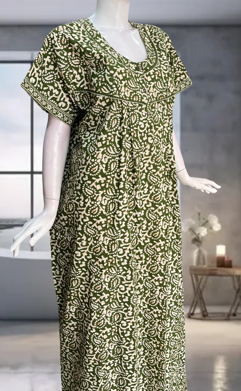 Green Batik Pure Cotton Nighty. Pure Durable Cotton | Laces and Frills