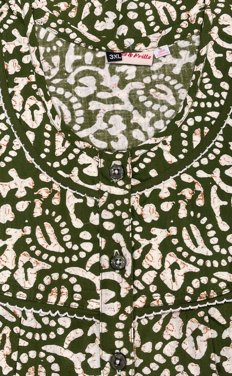 Green Batik Pure Cotton Nighty. Pure Durable Cotton | Laces and Frills