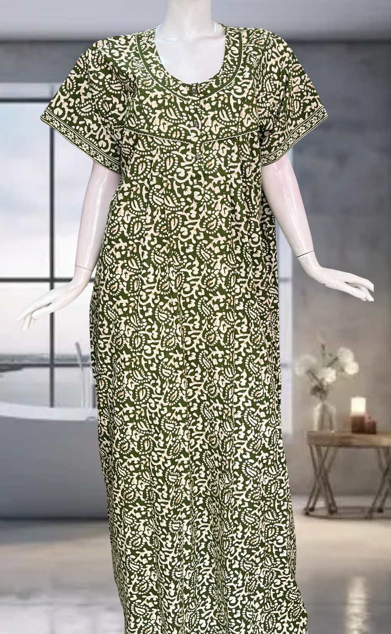 Green Batik Pure Cotton Nighty. Pure Durable Cotton | Laces and Frills