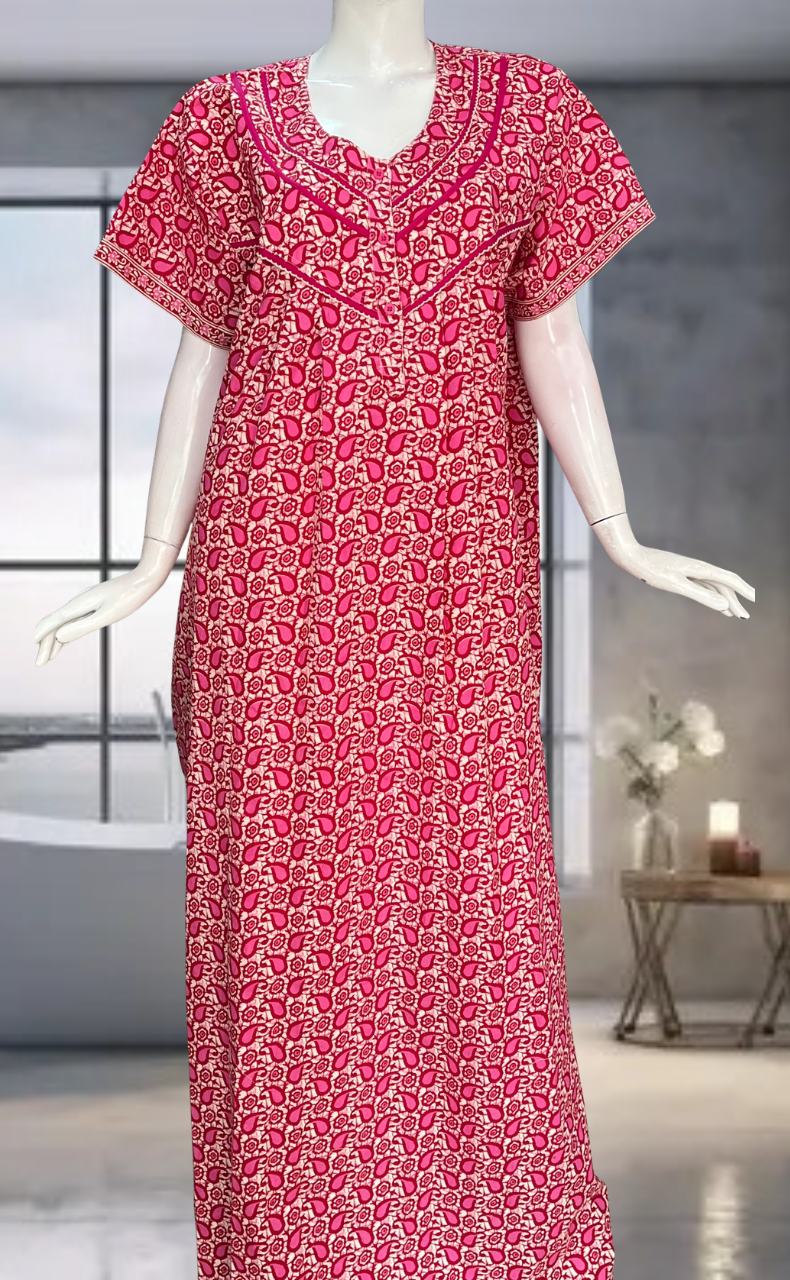 Pink Paisley Print Pure Cotton Nighty. Pure Durable Cotton | Laces and Frills
