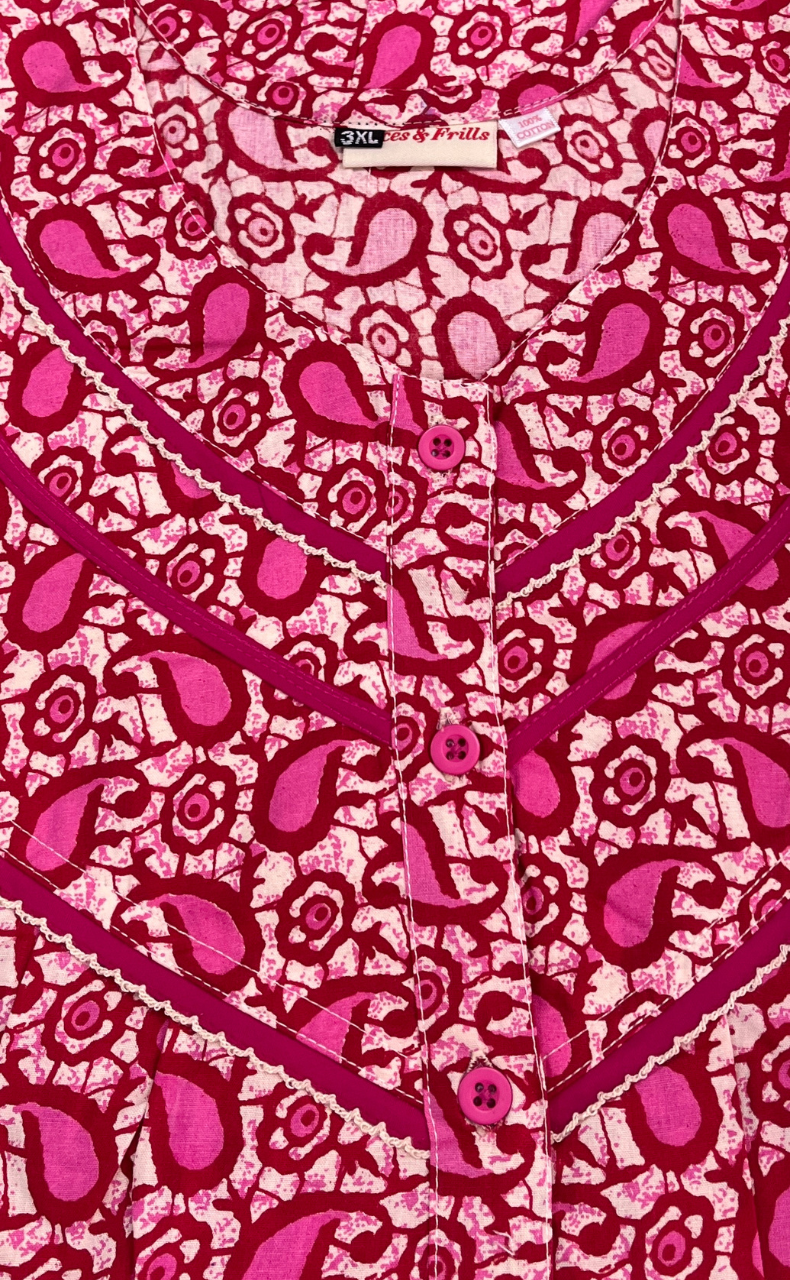 Pink Paisley Print Pure Cotton Nighty. Pure Durable Cotton | Laces and Frills