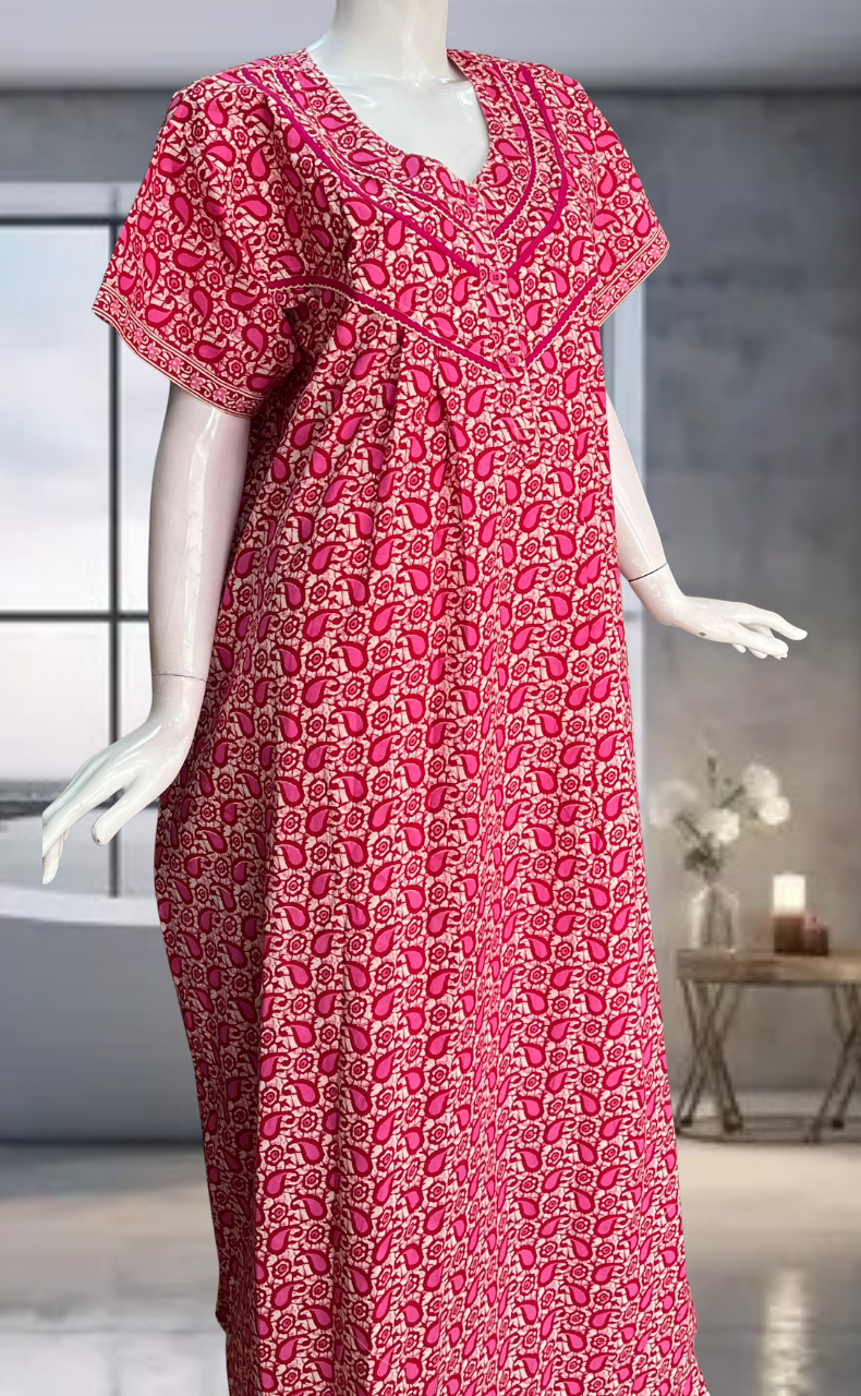 Pink Paisley Print Pure Cotton Nighty. Pure Durable Cotton | Laces and Frills
