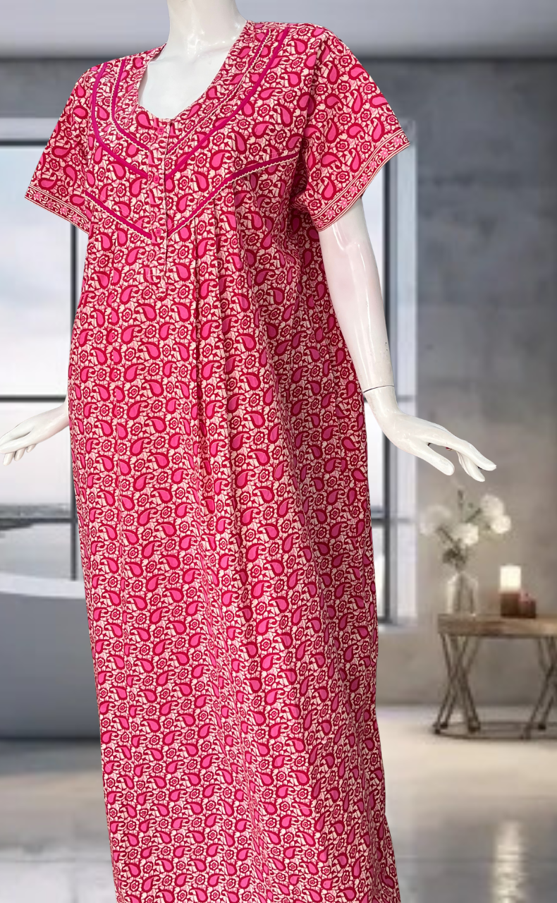 Pink Paisley Print Pure Cotton Nighty. Pure Durable Cotton | Laces and Frills