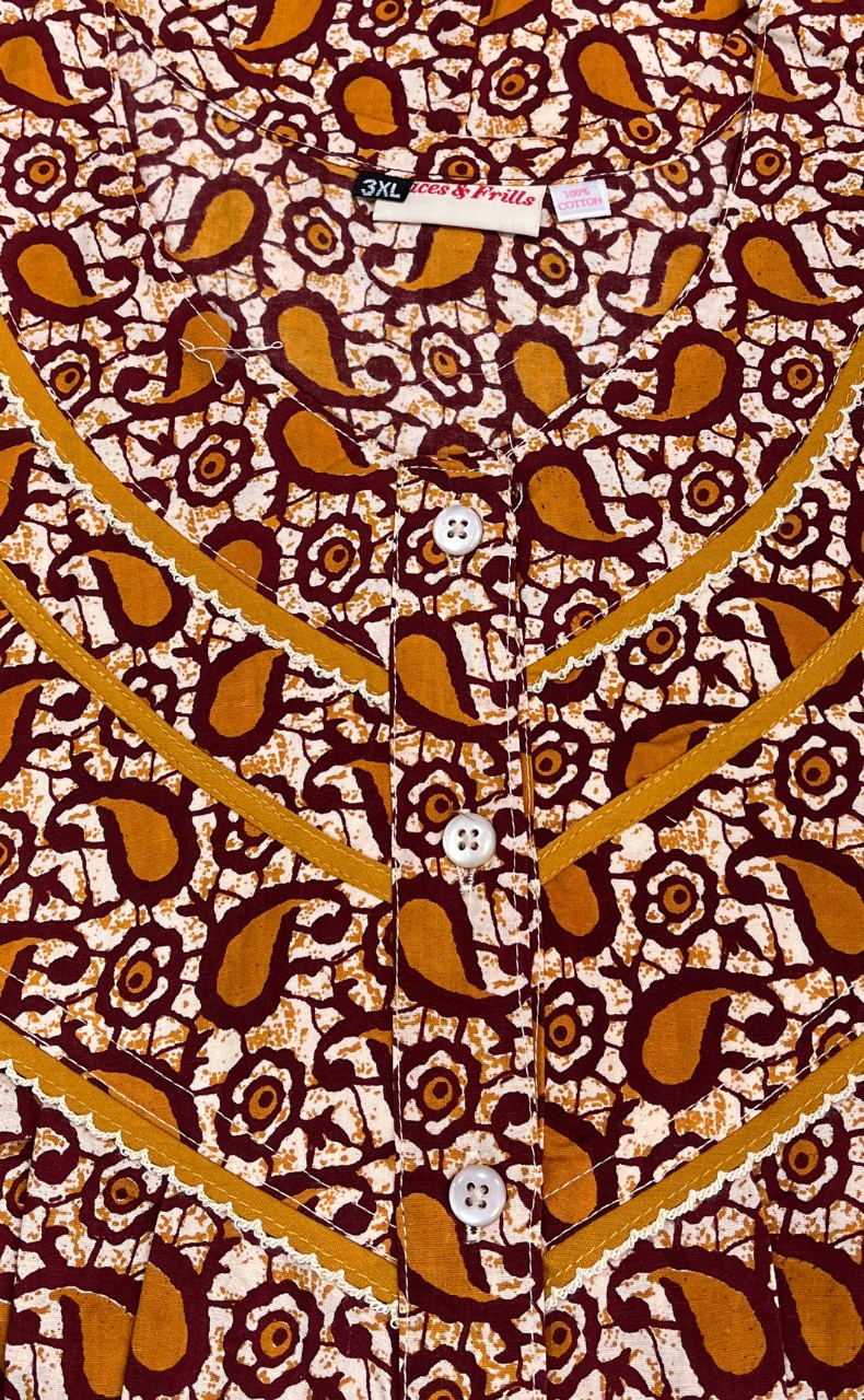 Maroon Paisley Print Pure Cotton Nighty. Pure Durable Cotton | Laces and Frills