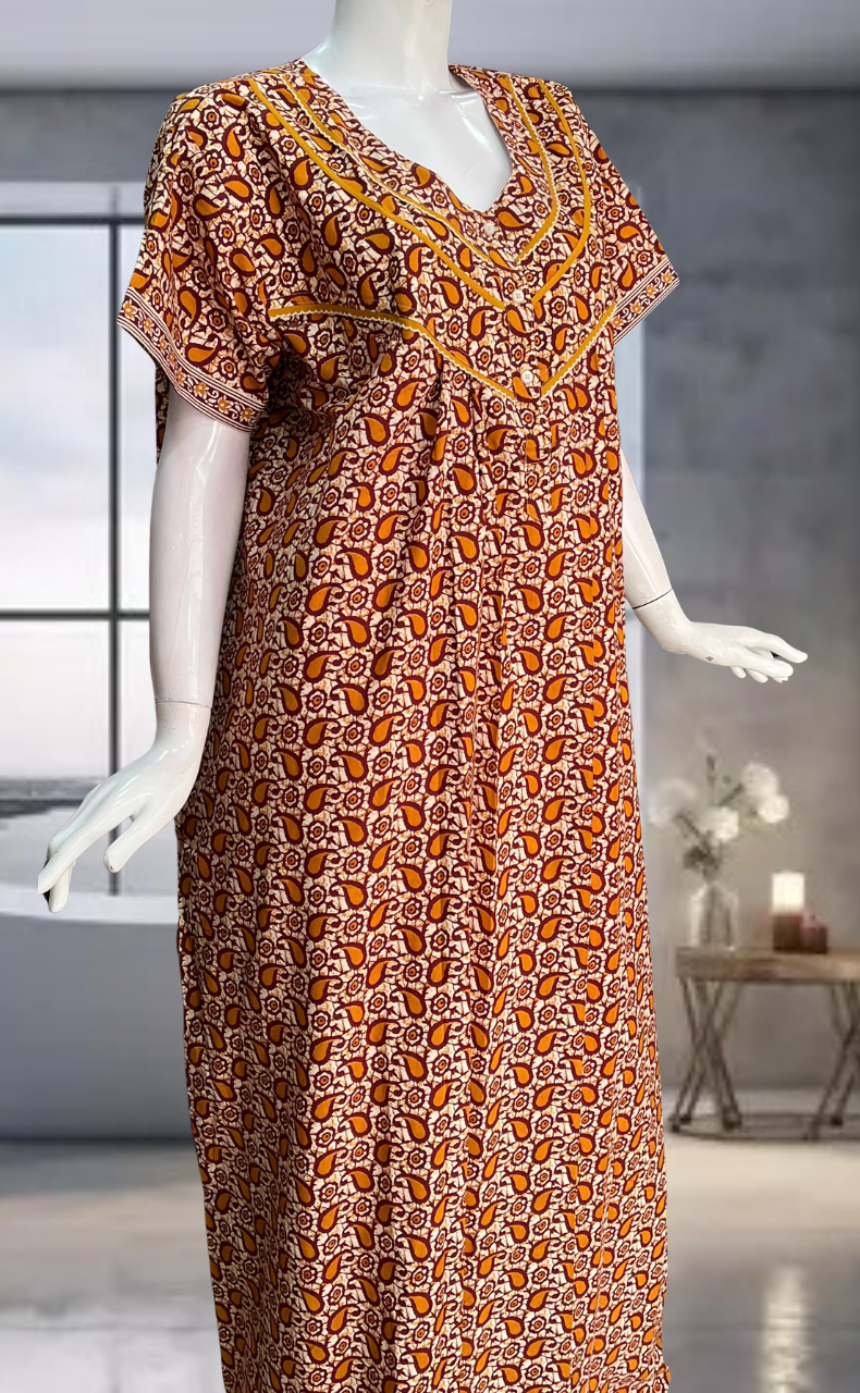 Maroon Paisley Print Pure Cotton Nighty. Pure Durable Cotton | Laces and Frills