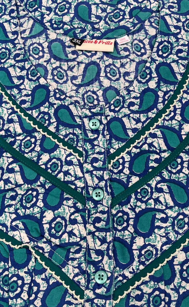 Blue Paisley Print Pure Cotton Nighty. Pure Durable Cotton | Laces and Frills