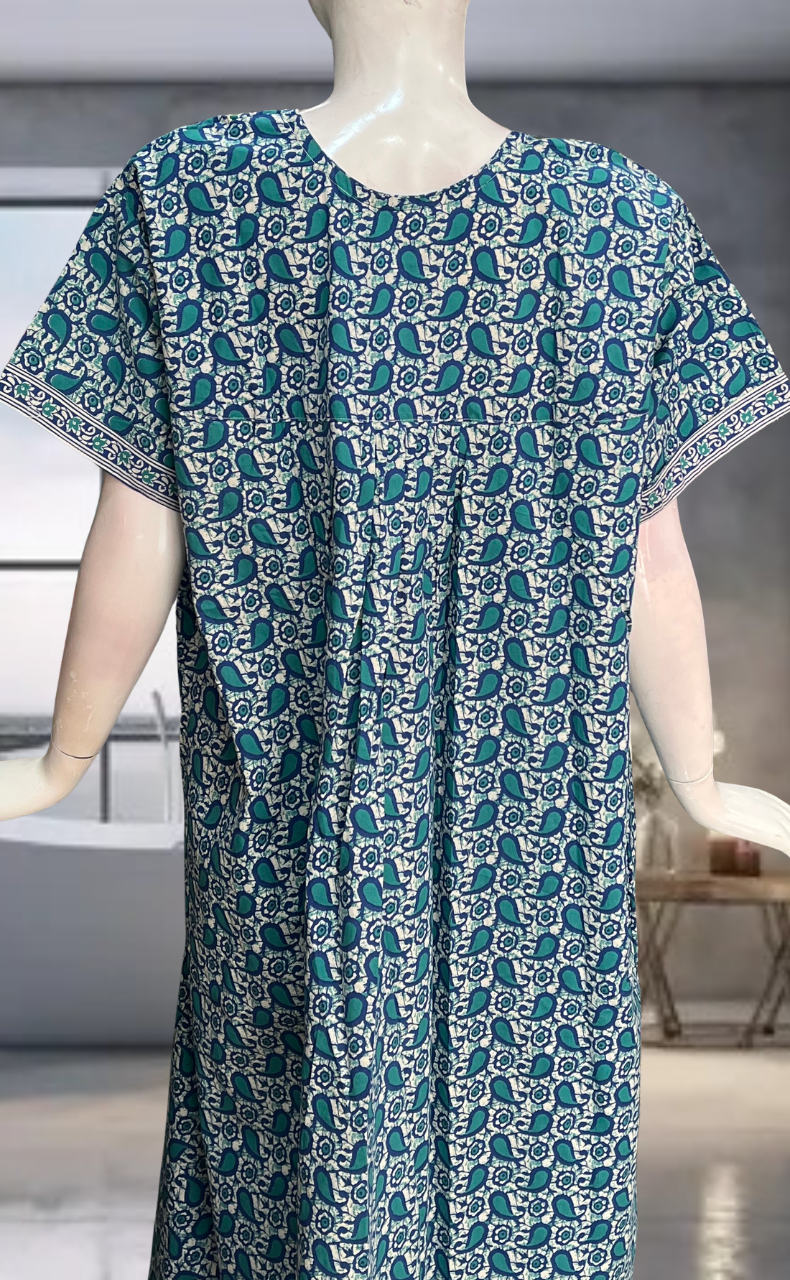 Blue Paisley Print Pure Cotton Nighty. Pure Durable Cotton | Laces and Frills