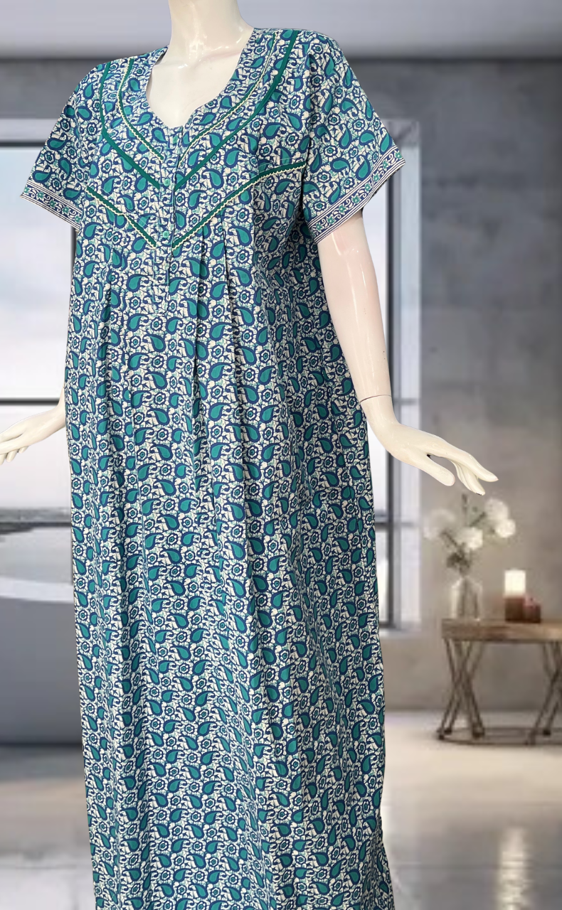 Blue Paisley Print Pure Cotton Nighty. Pure Durable Cotton | Laces and Frills