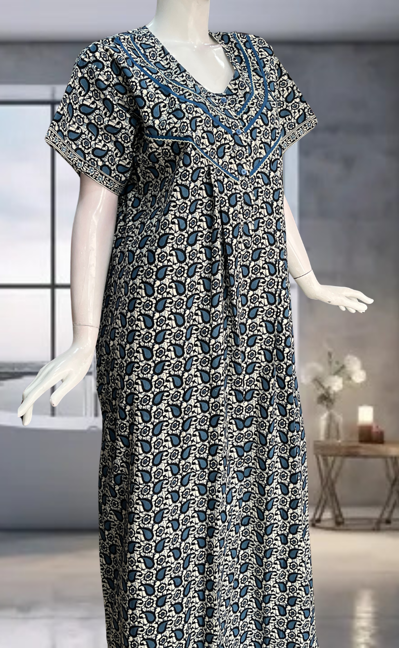 Black Paisley Print Pure Cotton Nighty. Pure Durable Cotton | Laces and Frills
