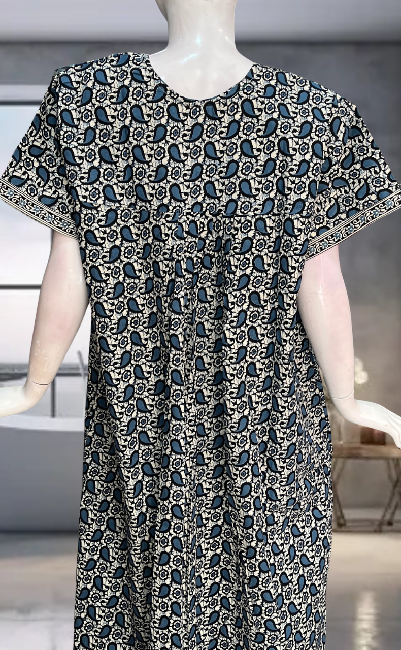 Black Paisley Print Pure Cotton Nighty. Pure Durable Cotton | Laces and Frills