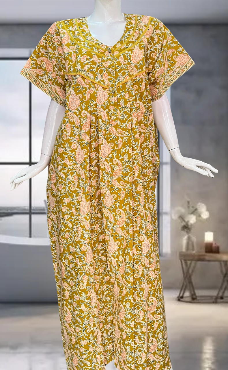 Yellow Garden Pure Cotton Nighty. Pure Durable Cotton | Laces and Frills