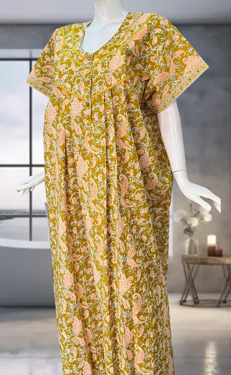 Yellow Garden Pure Cotton Nighty. Pure Durable Cotton | Laces and Frills
