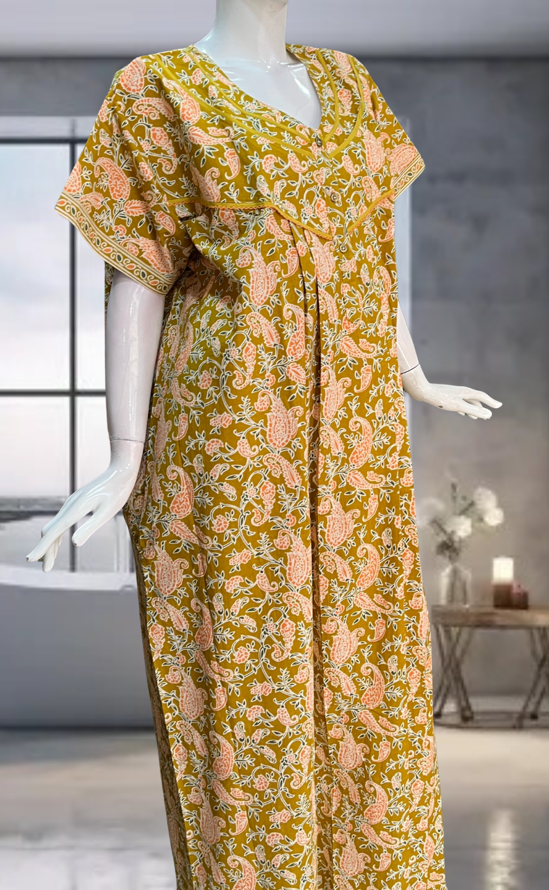 Yellow Garden Pure Cotton Nighty. Pure Durable Cotton | Laces and Frills