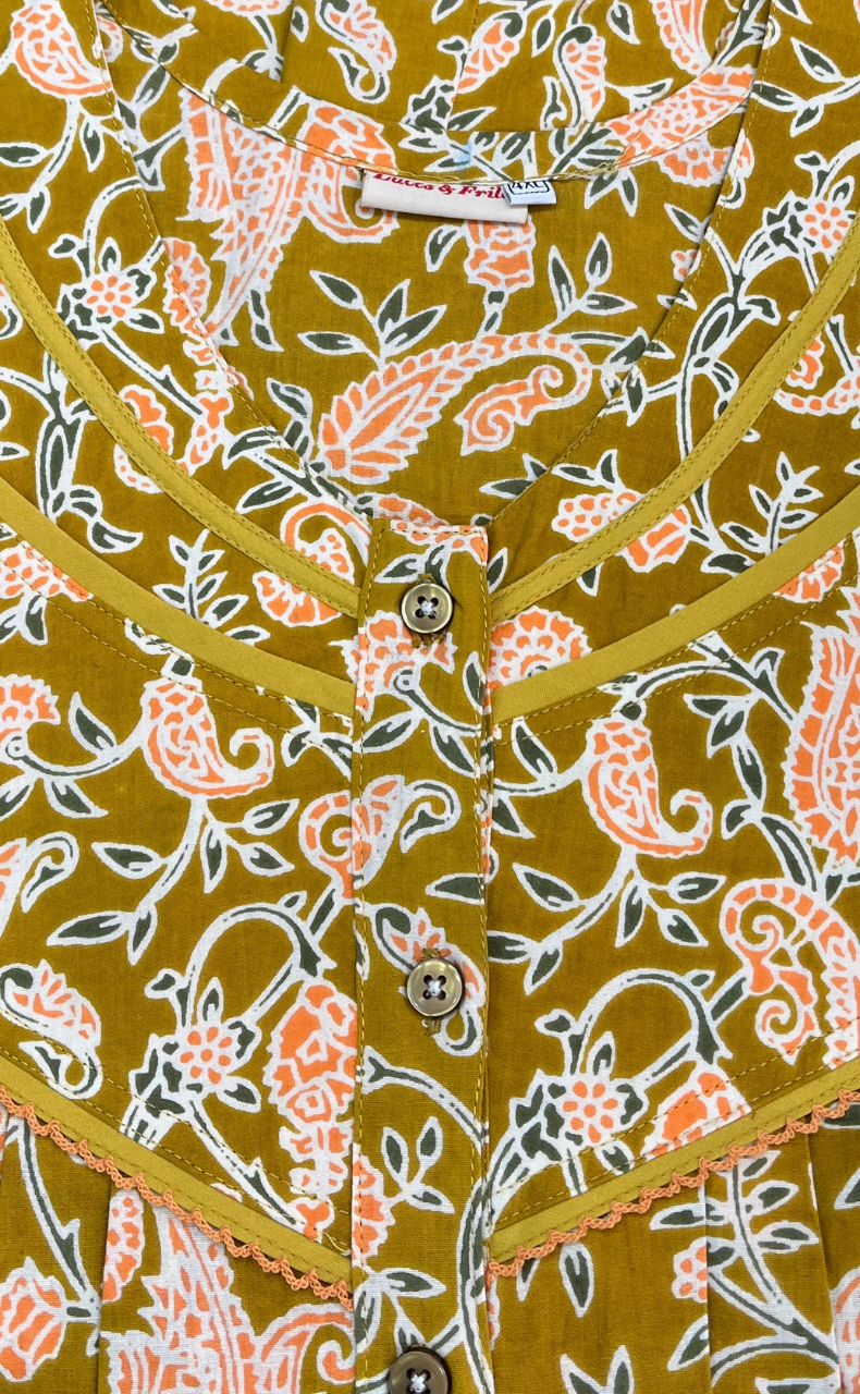 Yellow Garden Pure Cotton Nighty. Pure Durable Cotton | Laces and Frills