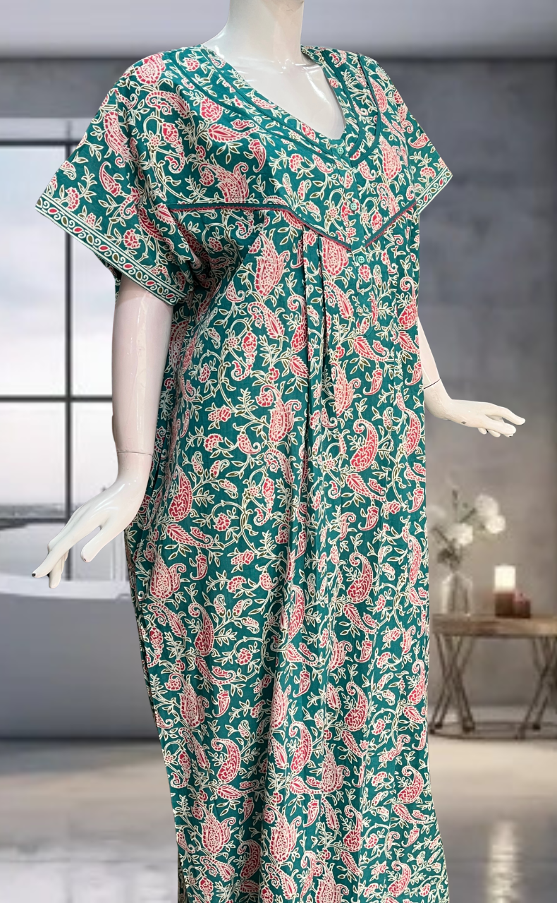 Sea Green Garden Pure Cotton Nighty. Pure Durable Cotton | Laces and Frills