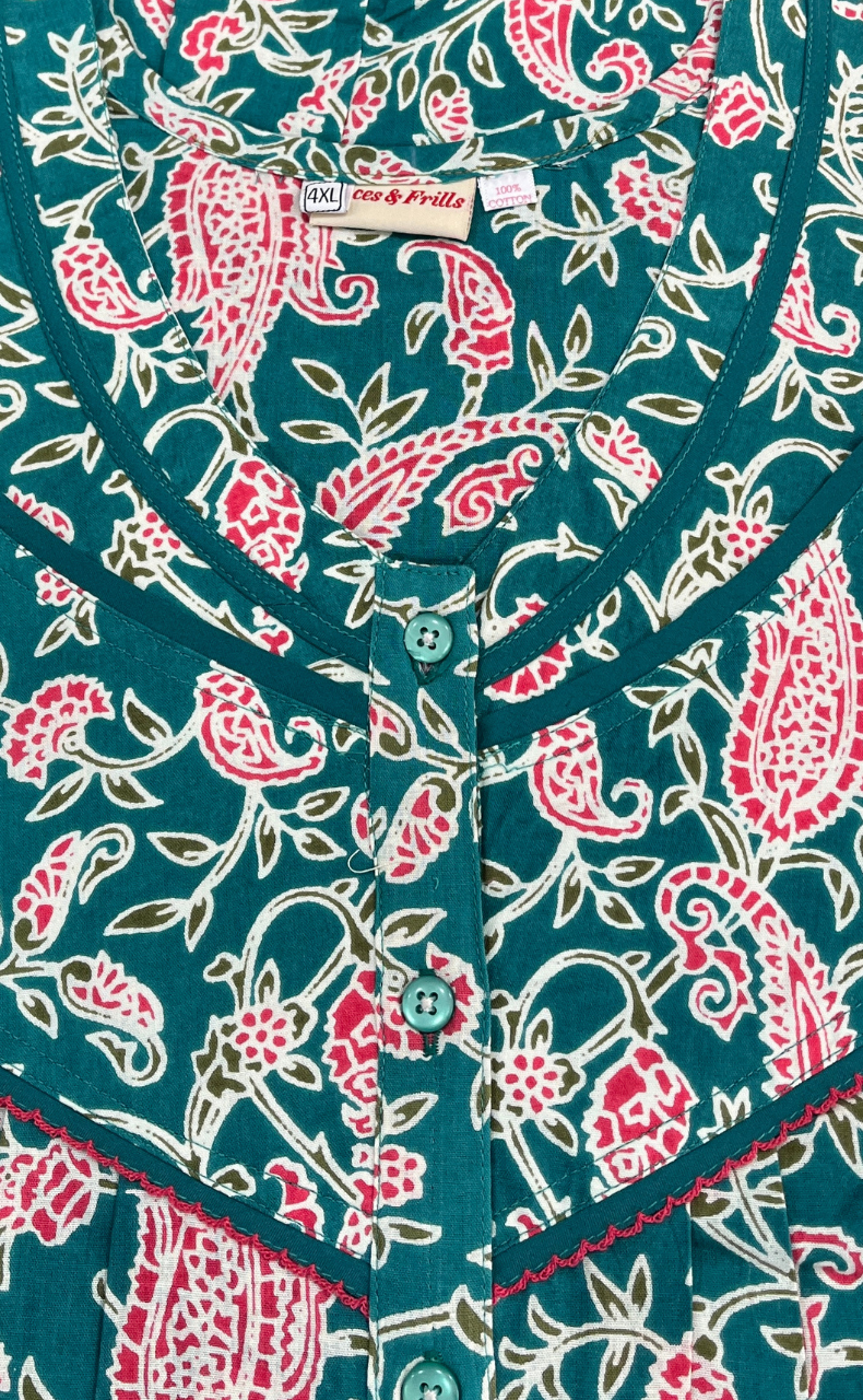 Sea Green Garden Pure Cotton Nighty. Pure Durable Cotton | Laces and Frills