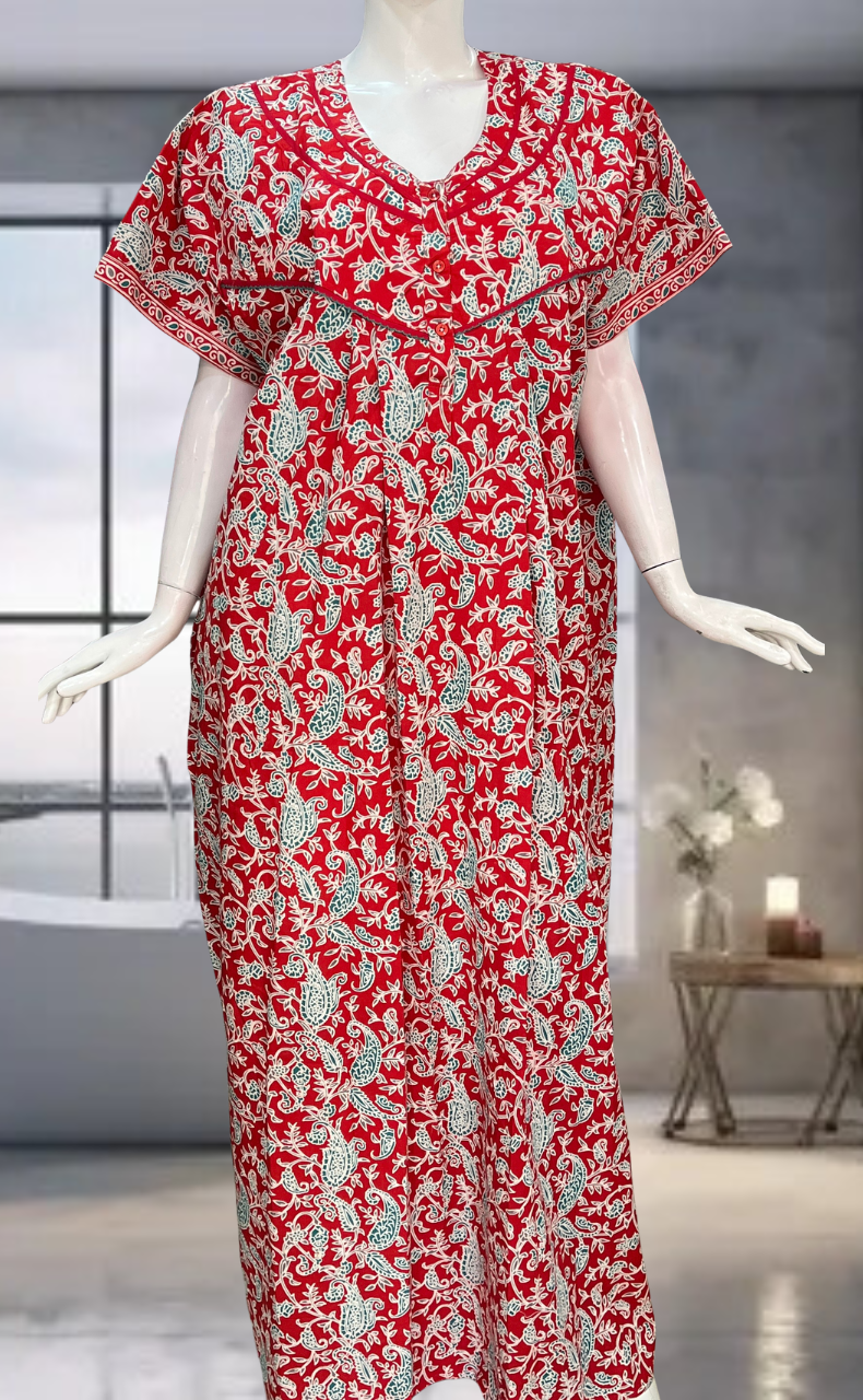 Red Garden Pure Cotton Nighty. Pure Durable Cotton | Laces and Frills