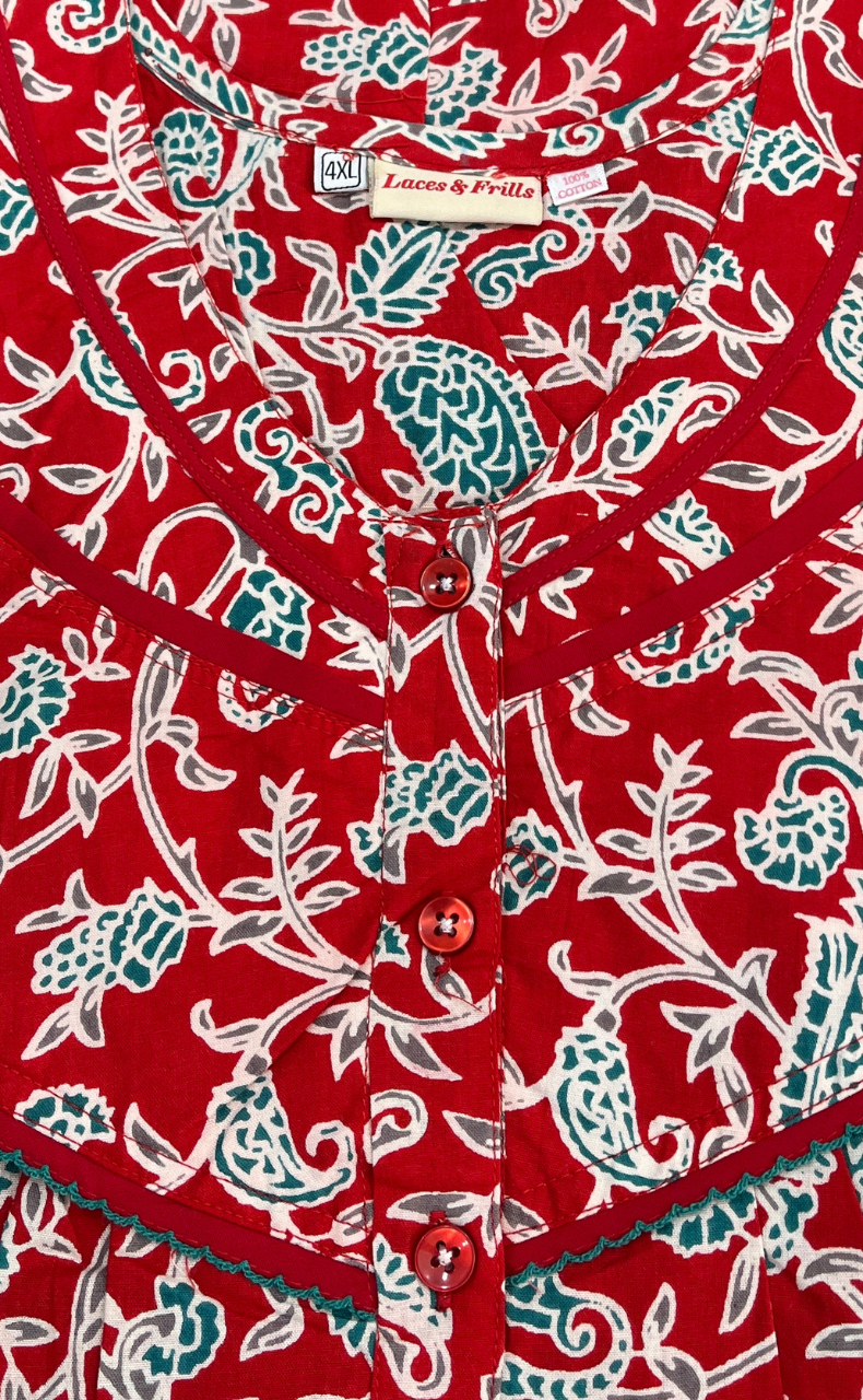 Red Garden Pure Cotton Nighty. Pure Durable Cotton | Laces and Frills