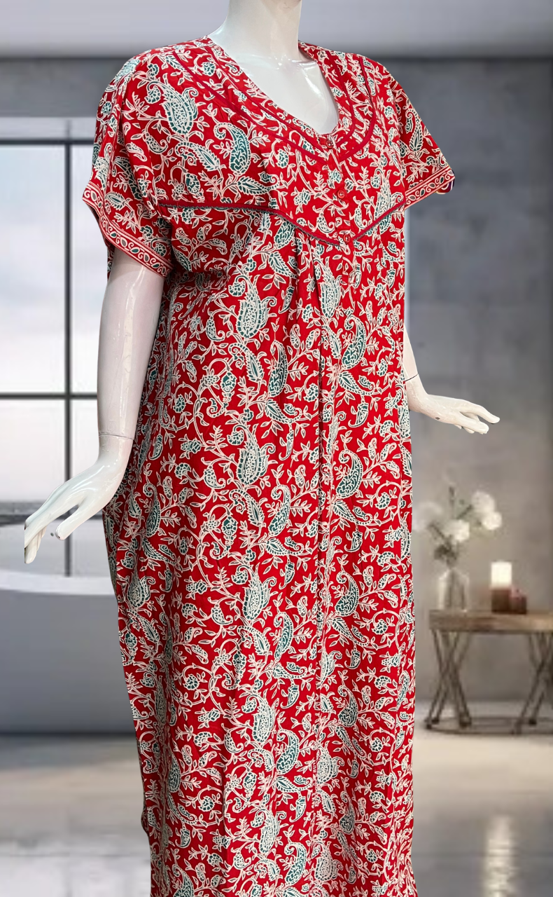 Red Garden Pure Cotton Nighty. Pure Durable Cotton | Laces and Frills